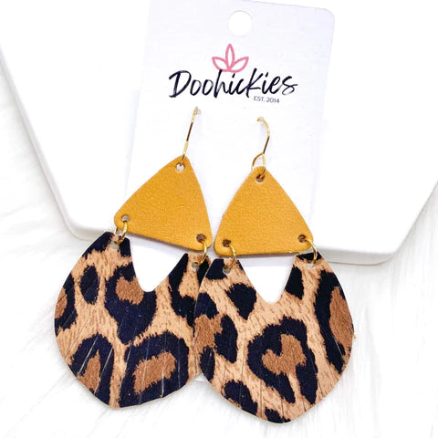 2.5" Mustard & Tan Leopard Triangle Fringe Earrings