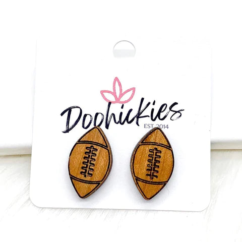 Wood Football Stud Earrings