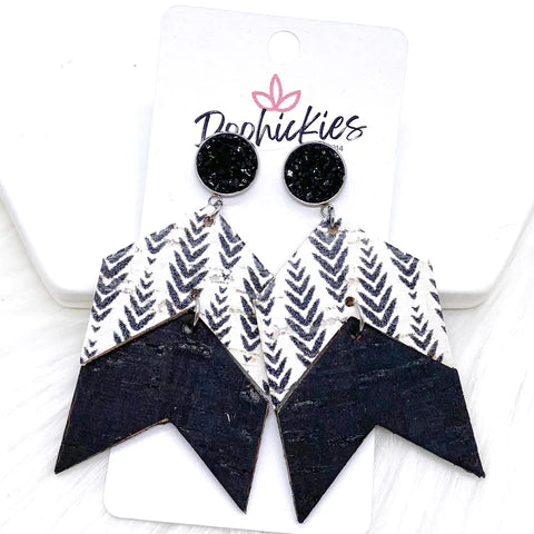 3" Black & Herringbone/Black Double Arrow Dangle Earrings