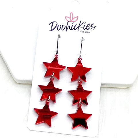 2.5" Liberty Star Patriotic Acrylic Earrings - Red Mirror