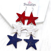 4" Vintage USA Star Drops - Patriotic Earrings