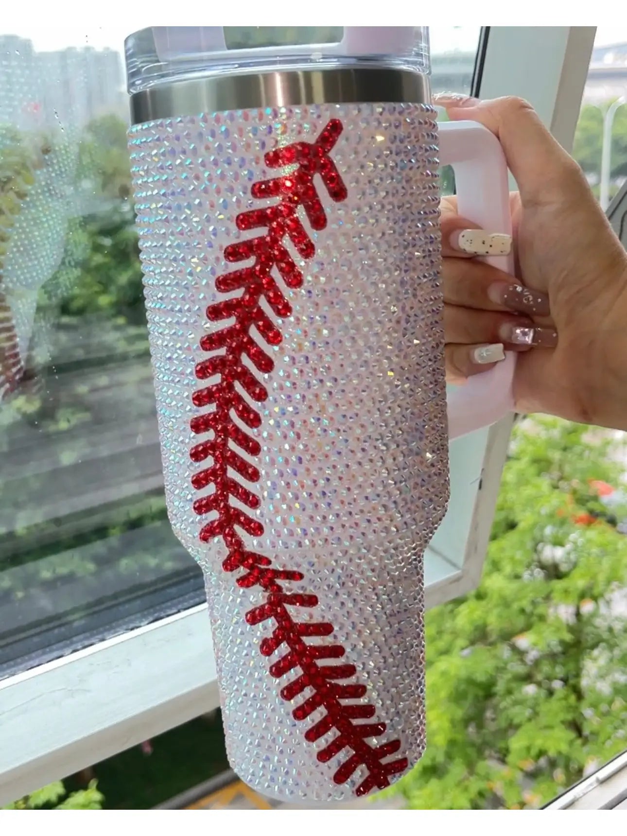 Crystal Baseball White/Red "Blinged Out" 40 Oz. Tumbler