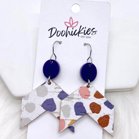 2" The Lexi Arrow Earrings - Navy & Pastel Dots