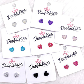 8mm Sparkle Heart Stud Earrings - Silver