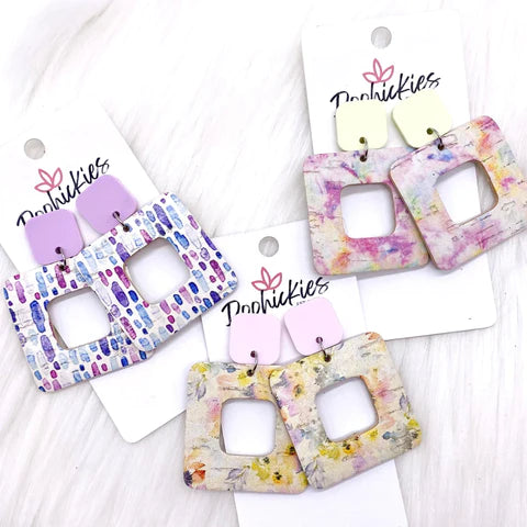 2" Pastel Cubie Dangle Earrings - Pink & Watercolor Floral