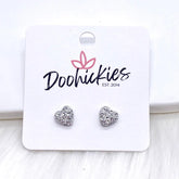 8mm Sparkle Heart Stud Earrings - Silver