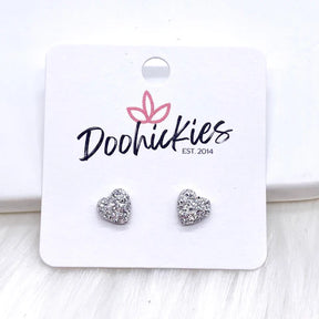 8mm Sparkle Heart Stud Earrings - Silver