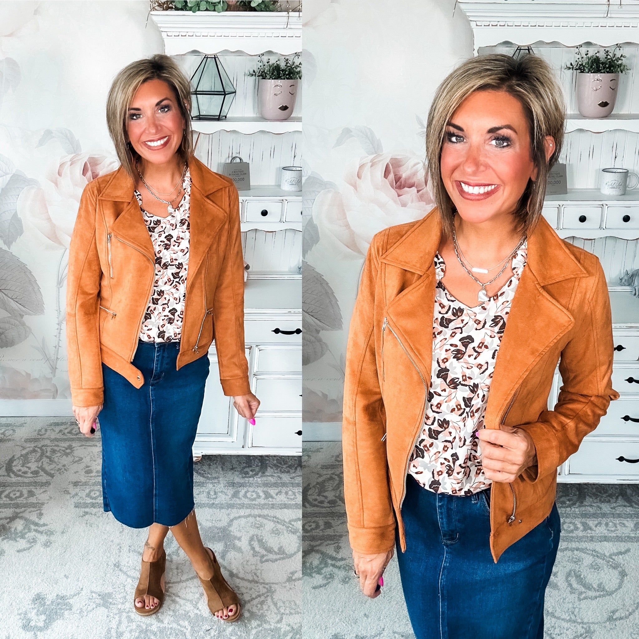 Ampersand Avenue Vegan Suede Moto Jacket - Camel