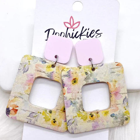 2" Pastel Cubie Dangle Earrings - Pink & Watercolor Floral