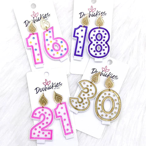 2" Candle Acrylic Birthday Earrings - Pink Candle 30