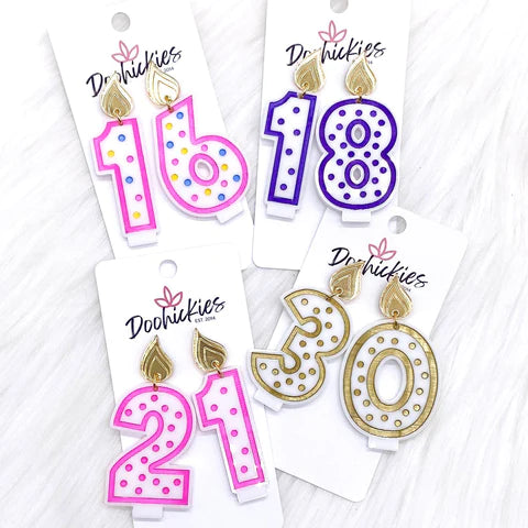 2" Candle Acrylic Birthday Earrings - Pink Candle 18