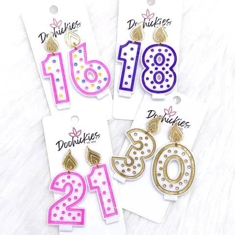 2" Candle Acrylic Birthday Earrings - Gold Candle 50