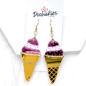 Ice Cream Cone Acrylics -Summer Earrings - Mirror Cone