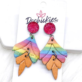 Rainbow Embossed Emerald Dangle Earrings - Hot Pink Sparkles