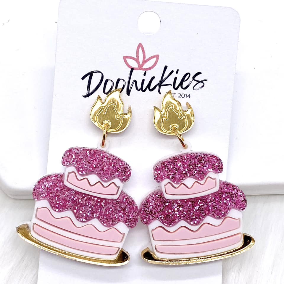 Pink Glitter Cake Acrylic Dangles
