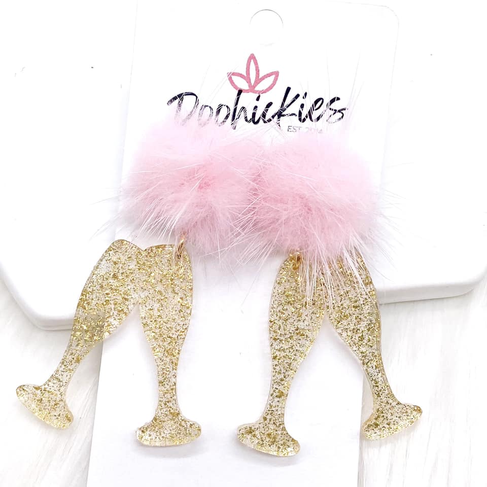 Pink Puff & Gold Champagne Birthday Glasses