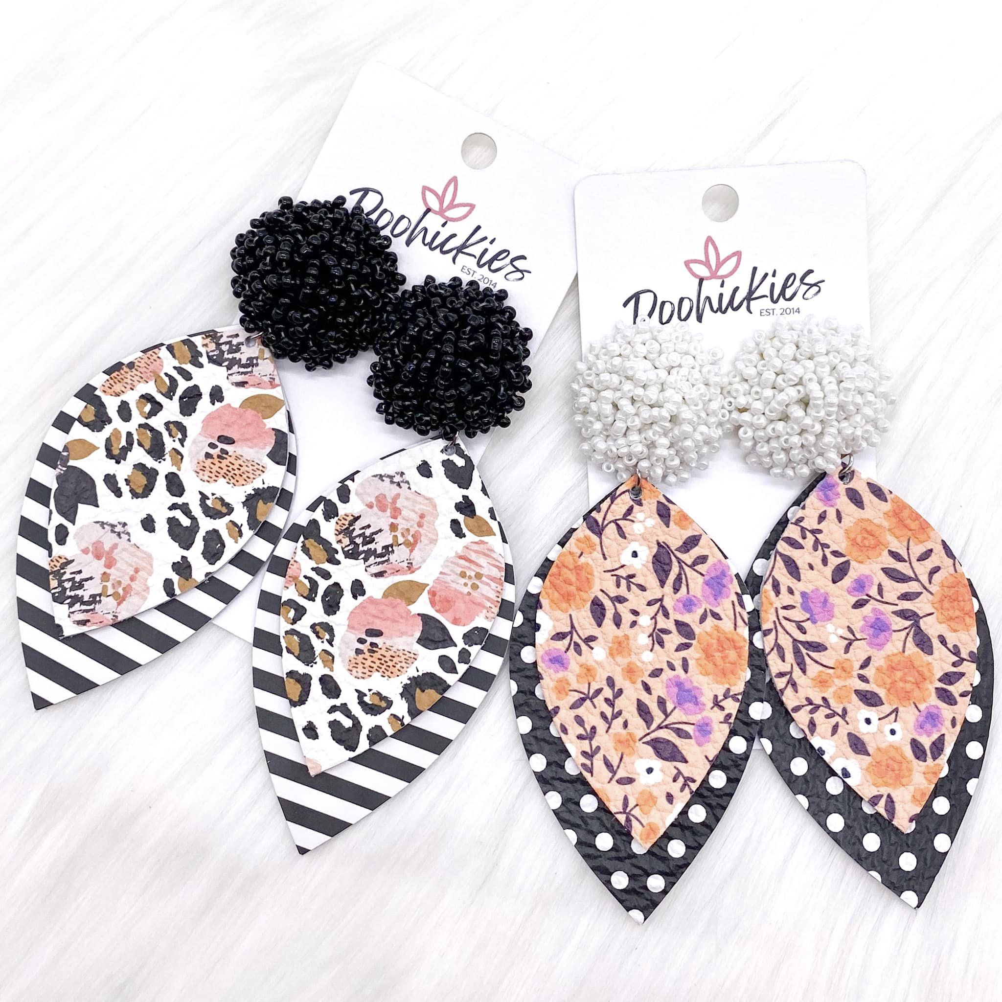 2.5" Layered Petals & Seed Pom Earrings - Ditsy Floral/Polka Dot