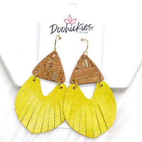 Natural Cork & Ariel Fringe Mini Collection Earrings - Yellow