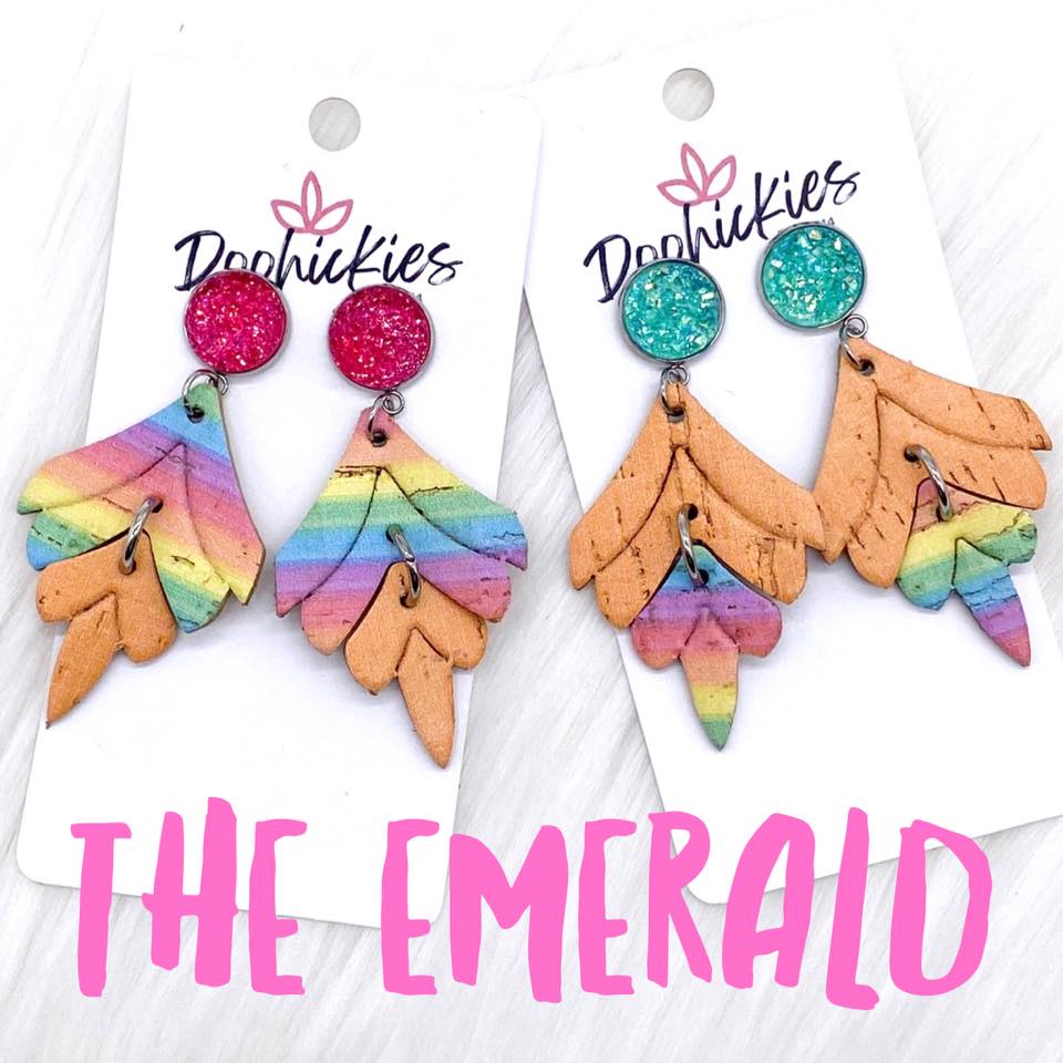Rainbow Embossed Emerald Dangle Earrings - Mint Sparkles