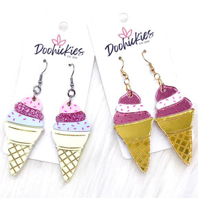 Ice Cream Cone Acrylics -Summer Earrings - Mirror Cone