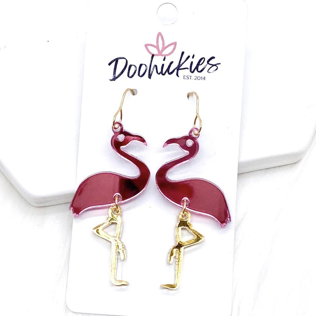 2" Mirror Flamingo Acrylic Earrings