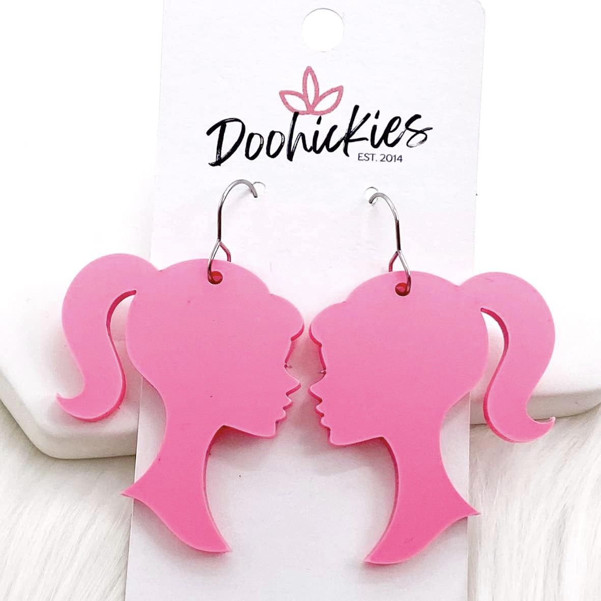 1.75" Pink Doll Face Acrylics - Earrings