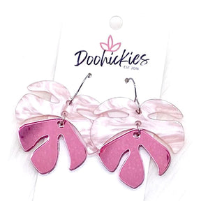 1.5" Palm Leaf Acrylic Earrings - Pink