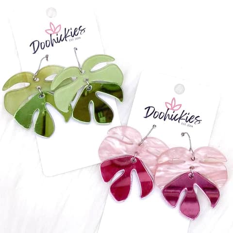 1.5" Palm Leaf Acrylic Earrings - Pink