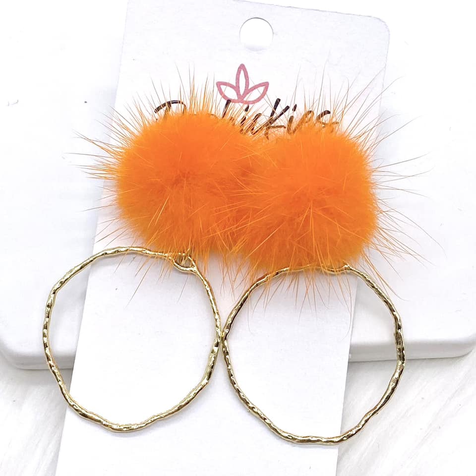 2" Puff & Round Hoopies Earrings - Orange