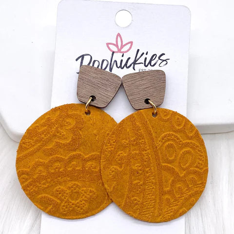 2" Walnut & Fall Embossed Piggyback Dangle Earrings - Light Pumpkin Paisley