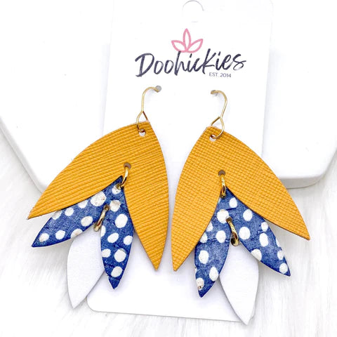 2.5" Mustard Saffiano/Navy Dots/White Chopper Lilli Belle Earrings