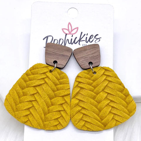 2" Walnut & Fall Braided Jasmine Dangle Earrings - Mustard Yellow