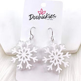 1.5" White Shimmer Snowflake Christmas Earrings