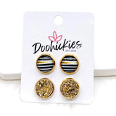 Ombre Gold Stripe & Gold in Gold Setting Duo Earrings