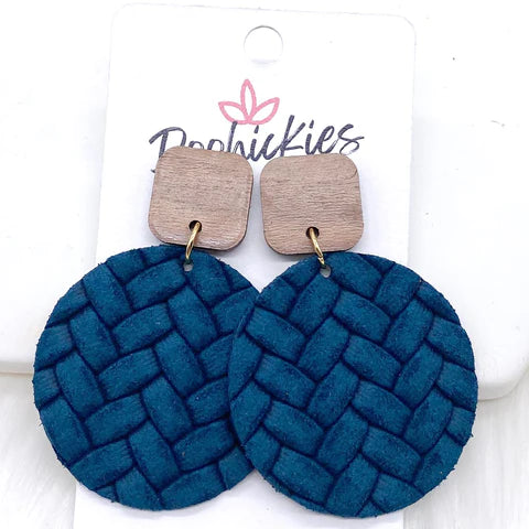 2" Walnut Cube & Box Braided Piggyback Dangle Earrings - Peacock