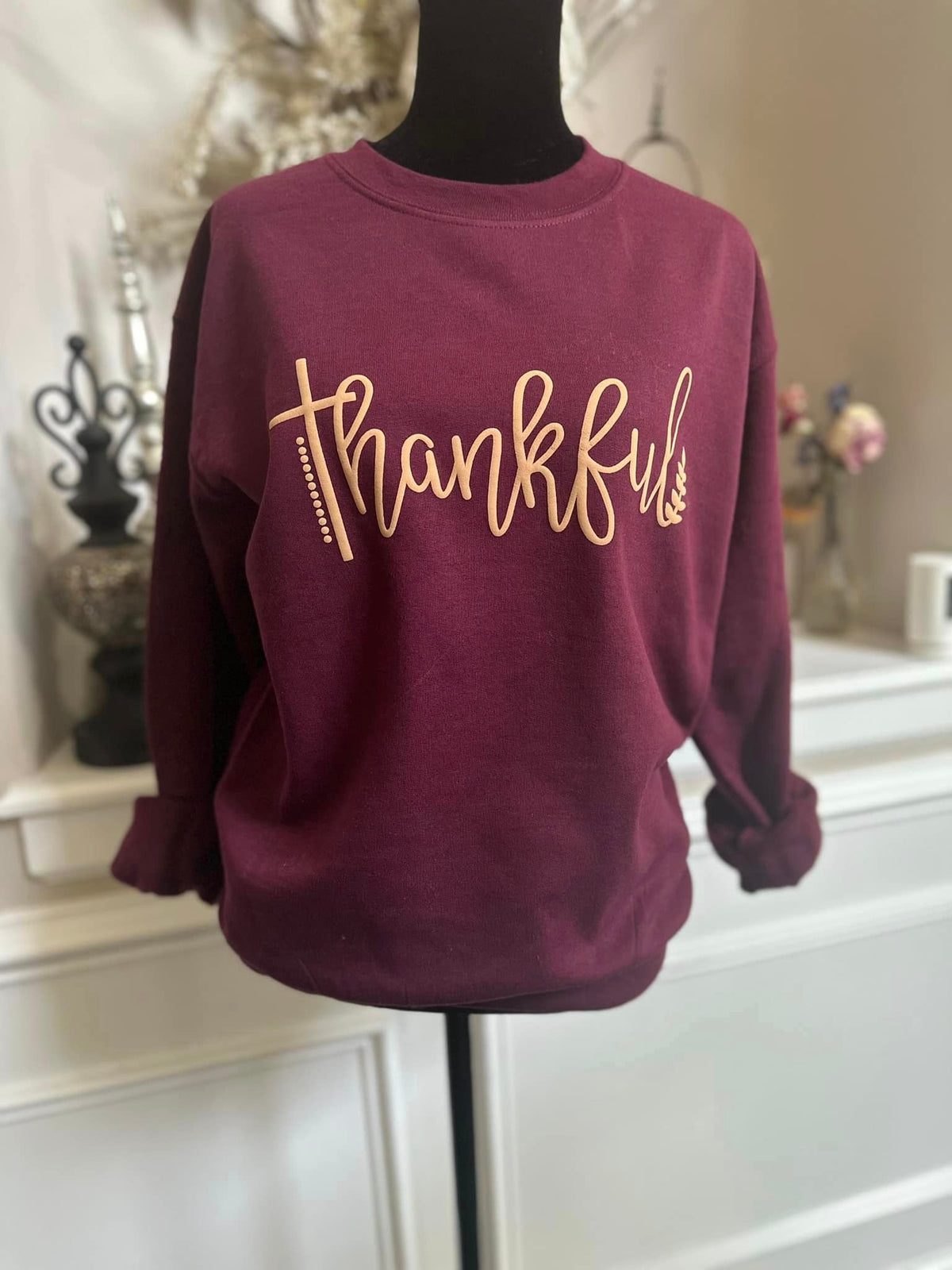 Thankful Puff Ink Pullover Sweatshirt