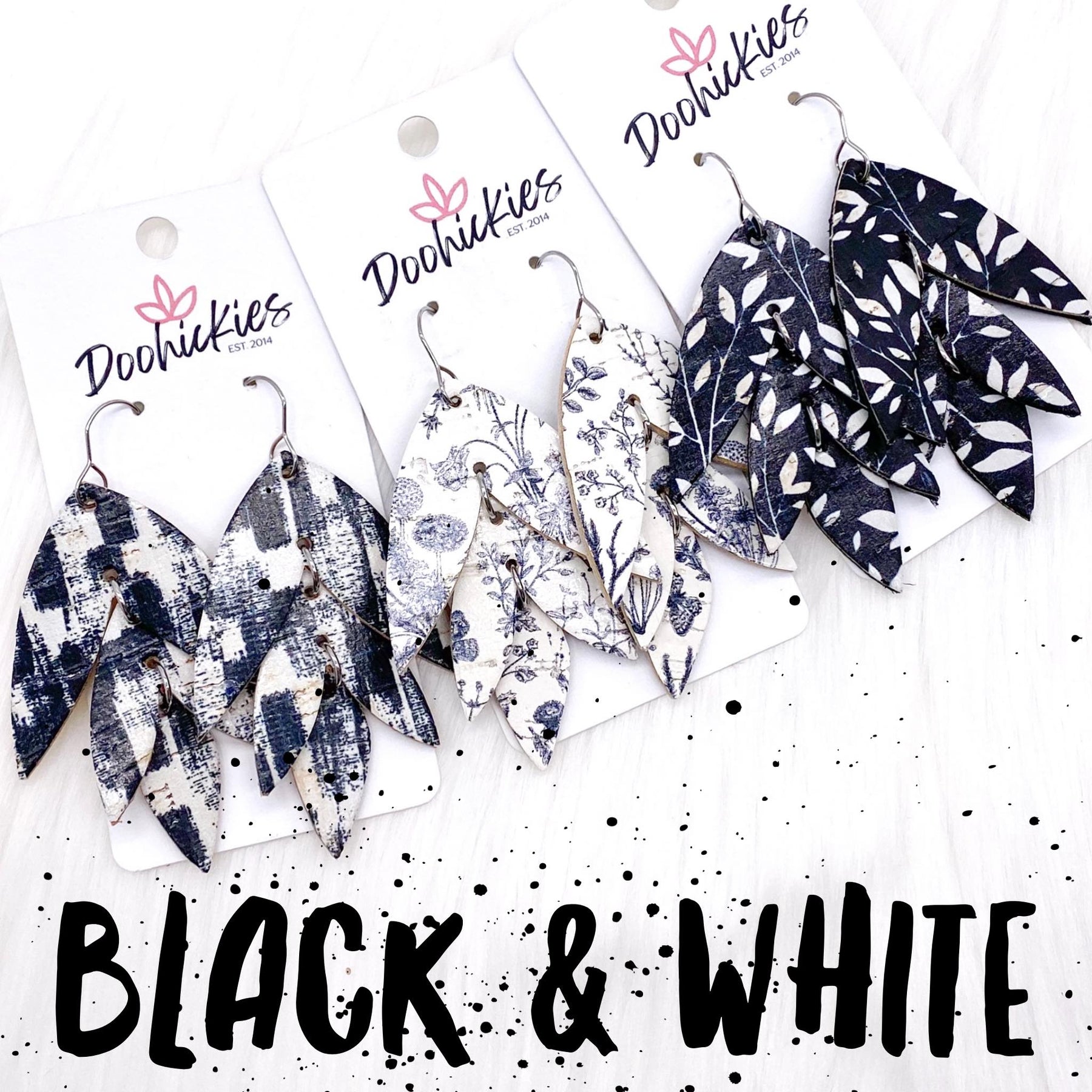 2.5" Black & White Lilli Belle Earrings - Brush Strokes