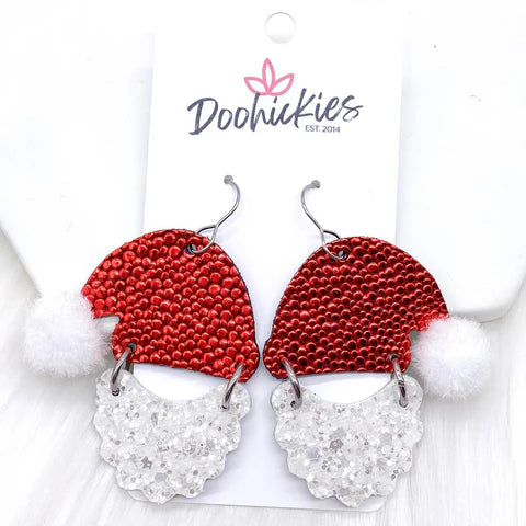 2" Puff Ball Santa Christmas Earrings