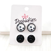 12mm Black Poppies & Black in Black/White Setting Duos