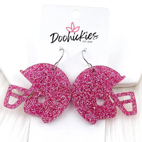 1.25" Pink Out Football Helmet - Breast Cancer Awareness Earrings - Glittery Pink