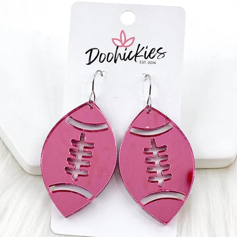 1.75" Pink Out Football - Breast Cancer Awareness Earrings - Mirror Pink