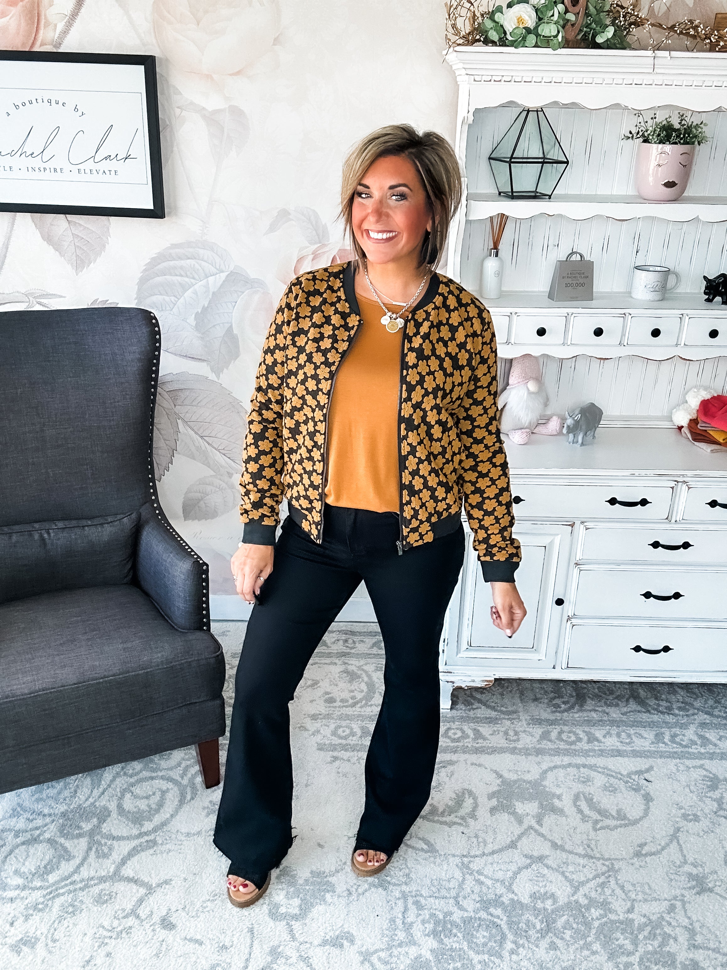 Ampersand Avenue Flower Bomb-er Jacket - Mustard