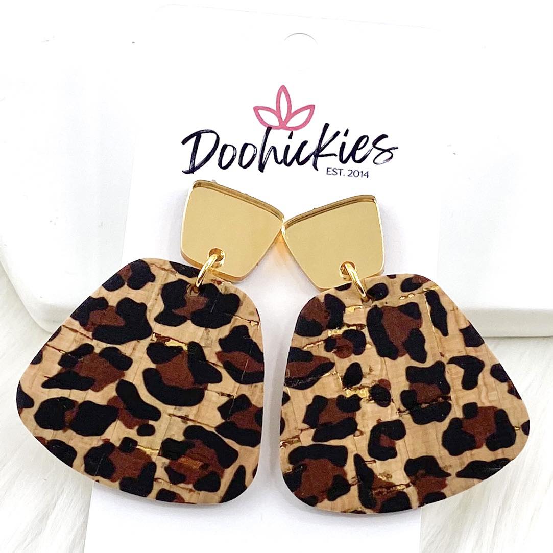 2" Gold Mirror & Metallic Leopard Jasmine Dangle Earrings