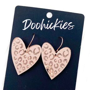 1.5" Leopard Mirror Hearts - Valentine's Earrings - Rose Gold