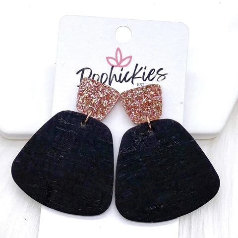 2" Rose Glitter & Black Jasmines - Cork Earrings