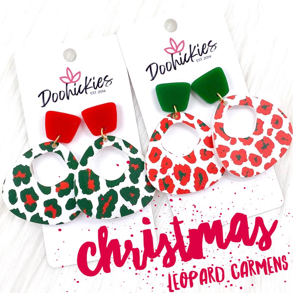 2" Christmas Leopard Lil' Carmen Earrings - Red