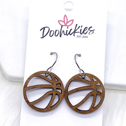 1" Wooden Basketball Earrings