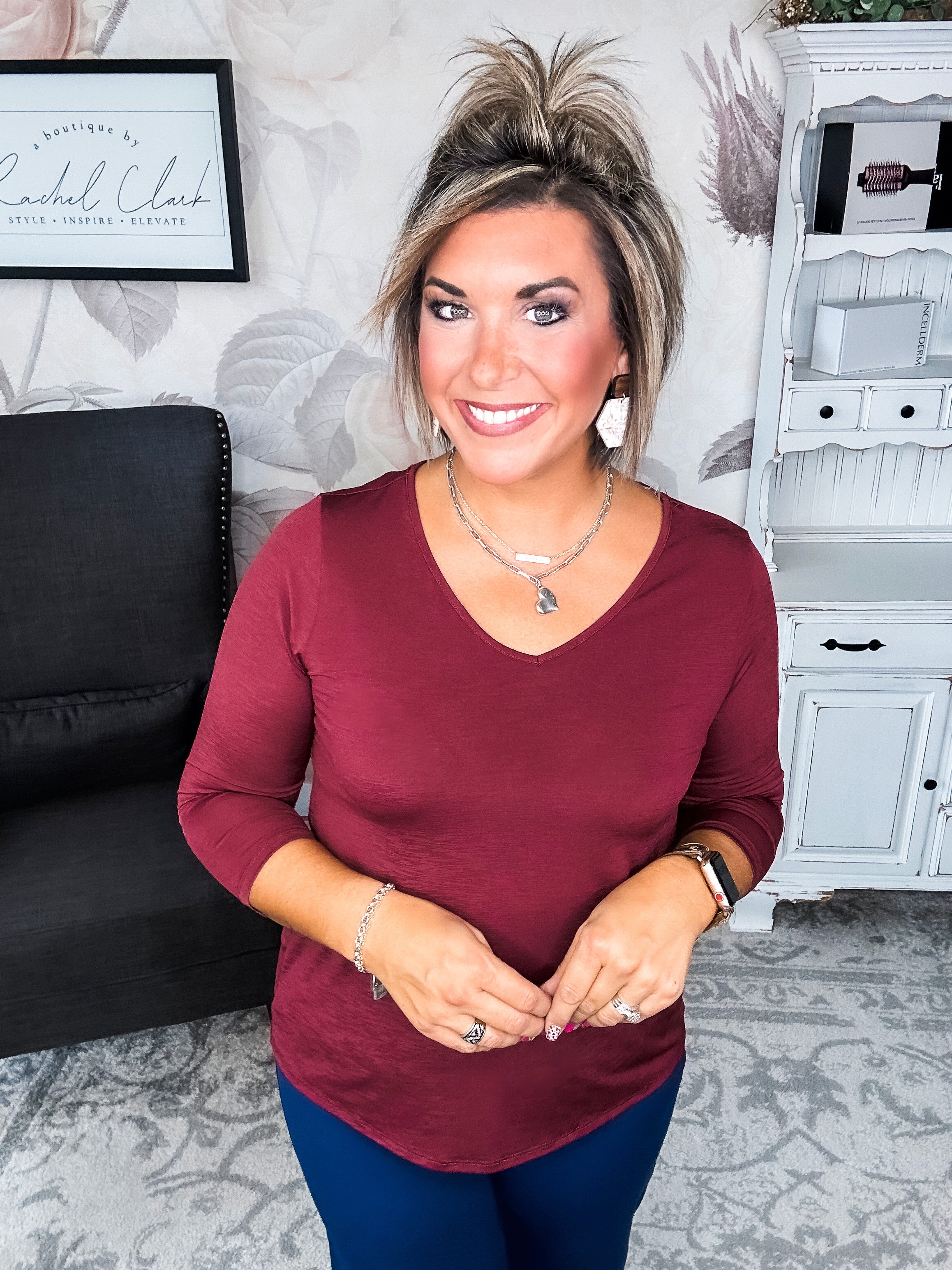 Find The Answer V-neck Top - Wine