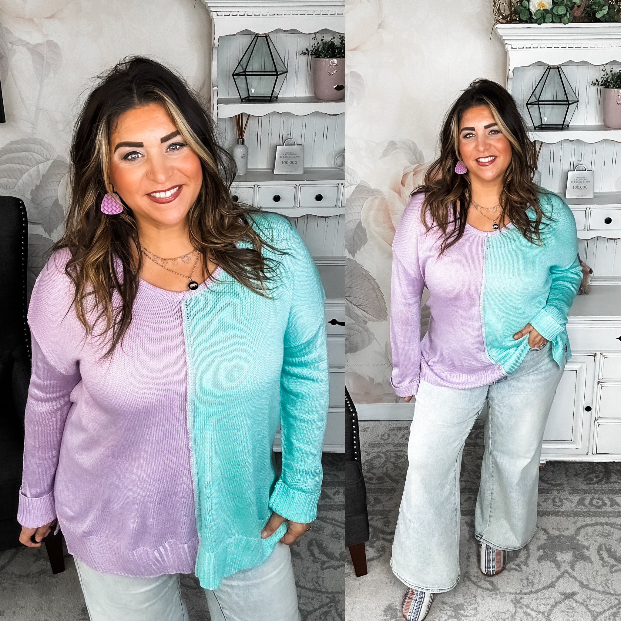 Don't Hide Now Colorblock Sweater - Lavender/Mint