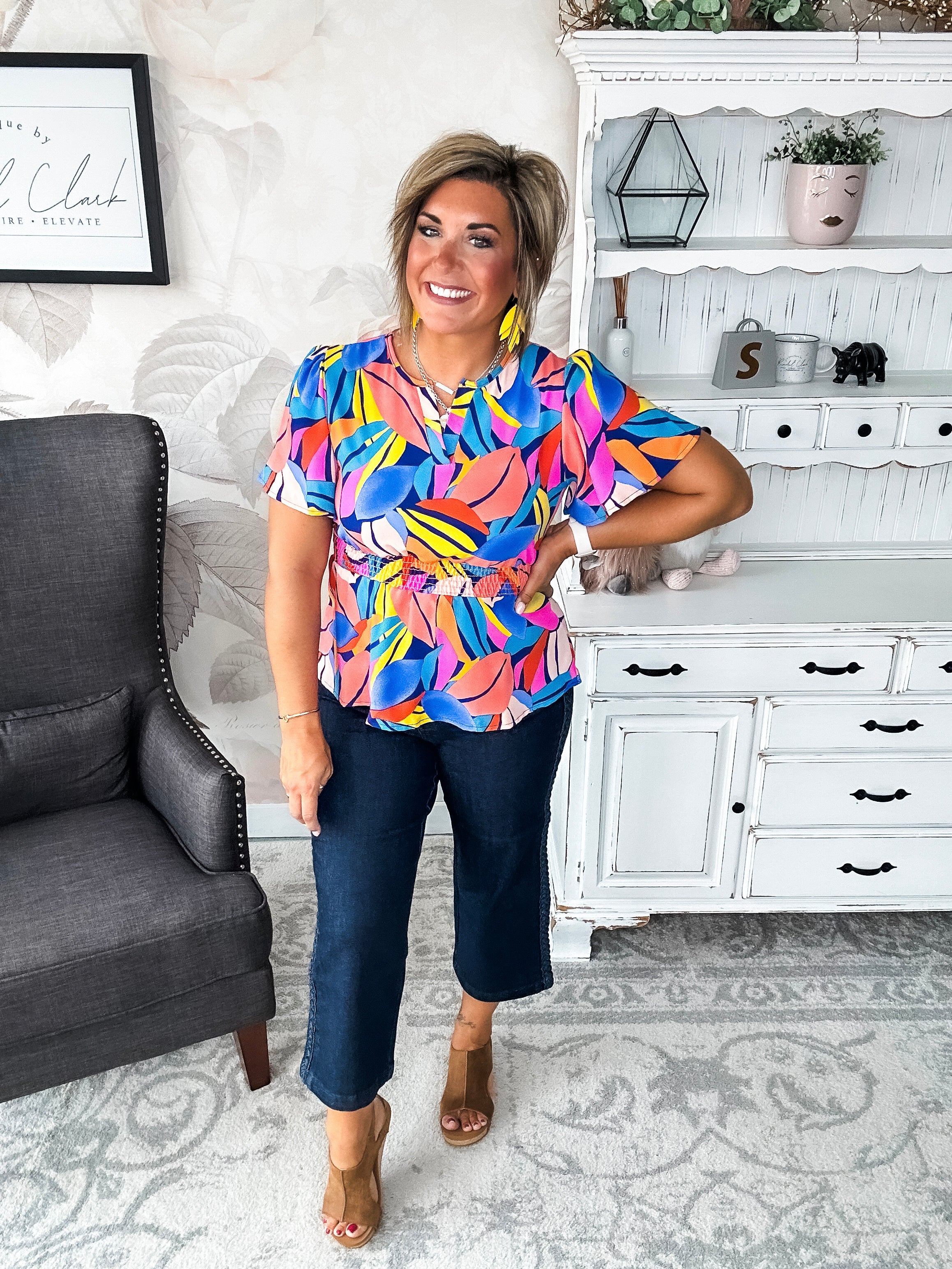 I Will Stay True Blouse - Royal Blue & Coral